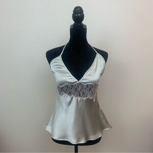 Zara Women’s size XL Satin Silver Pastel Pink Fairy Dainty Lace Trim Camisole